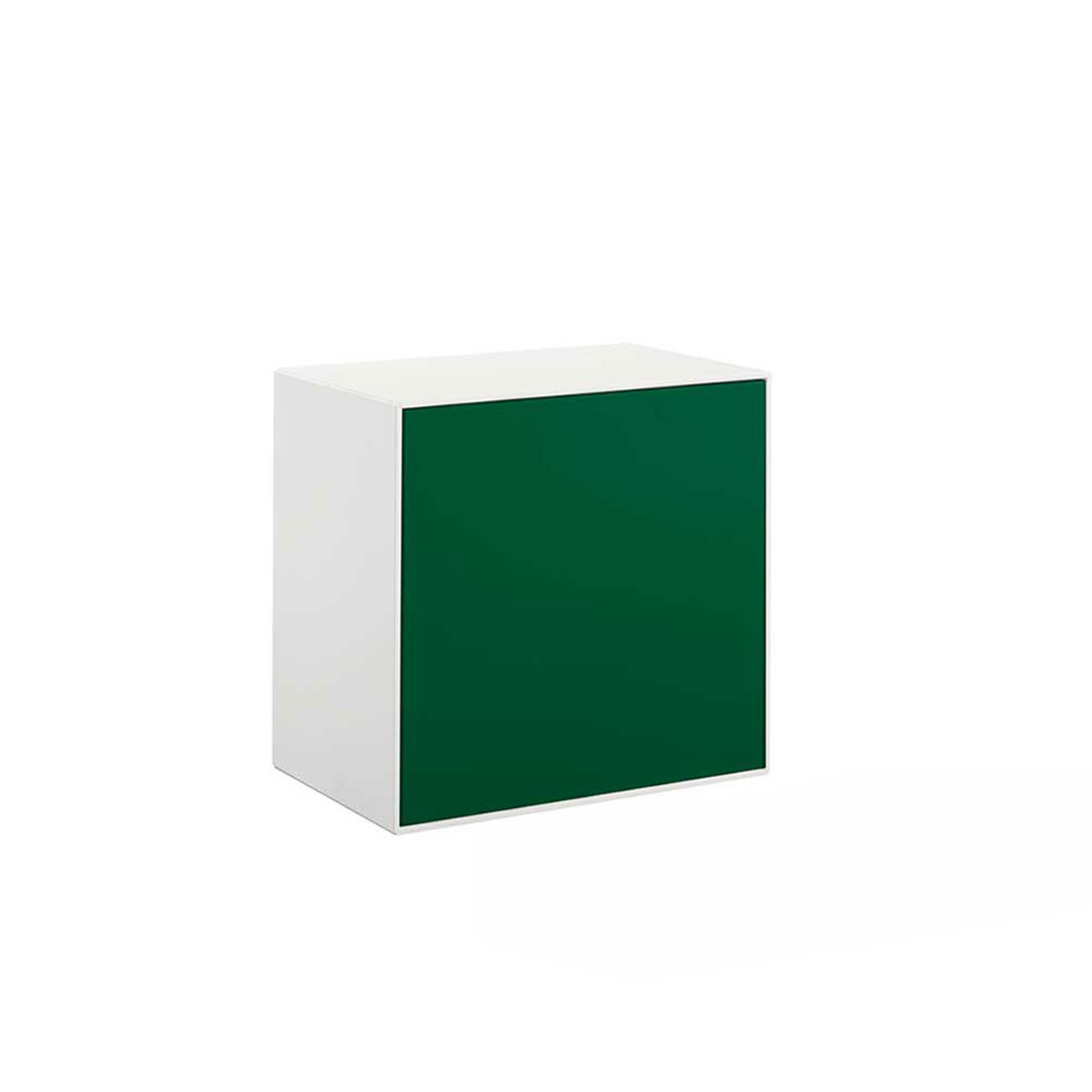 Quadratischer weißer Hängeschrank mit dunkelgrüner Tür
