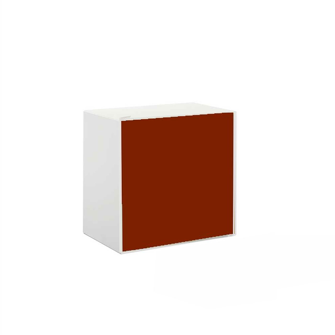 weiße quadratische Hängebox mit terracottafarbener Tür