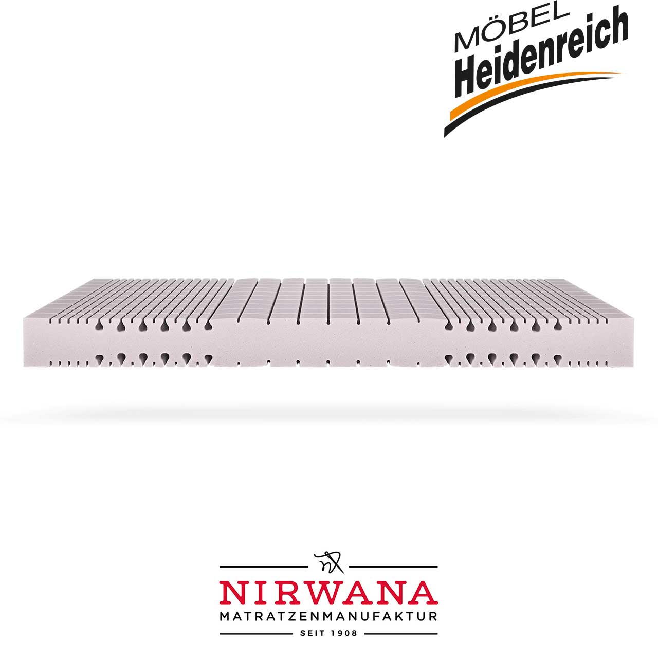 Nirwana Kaltschaum-Matratze - Gerer Wölkchen Pure Aufbau Matratze ohne Hülle von der Seite mit strukturierter Kaltschaumschicht.