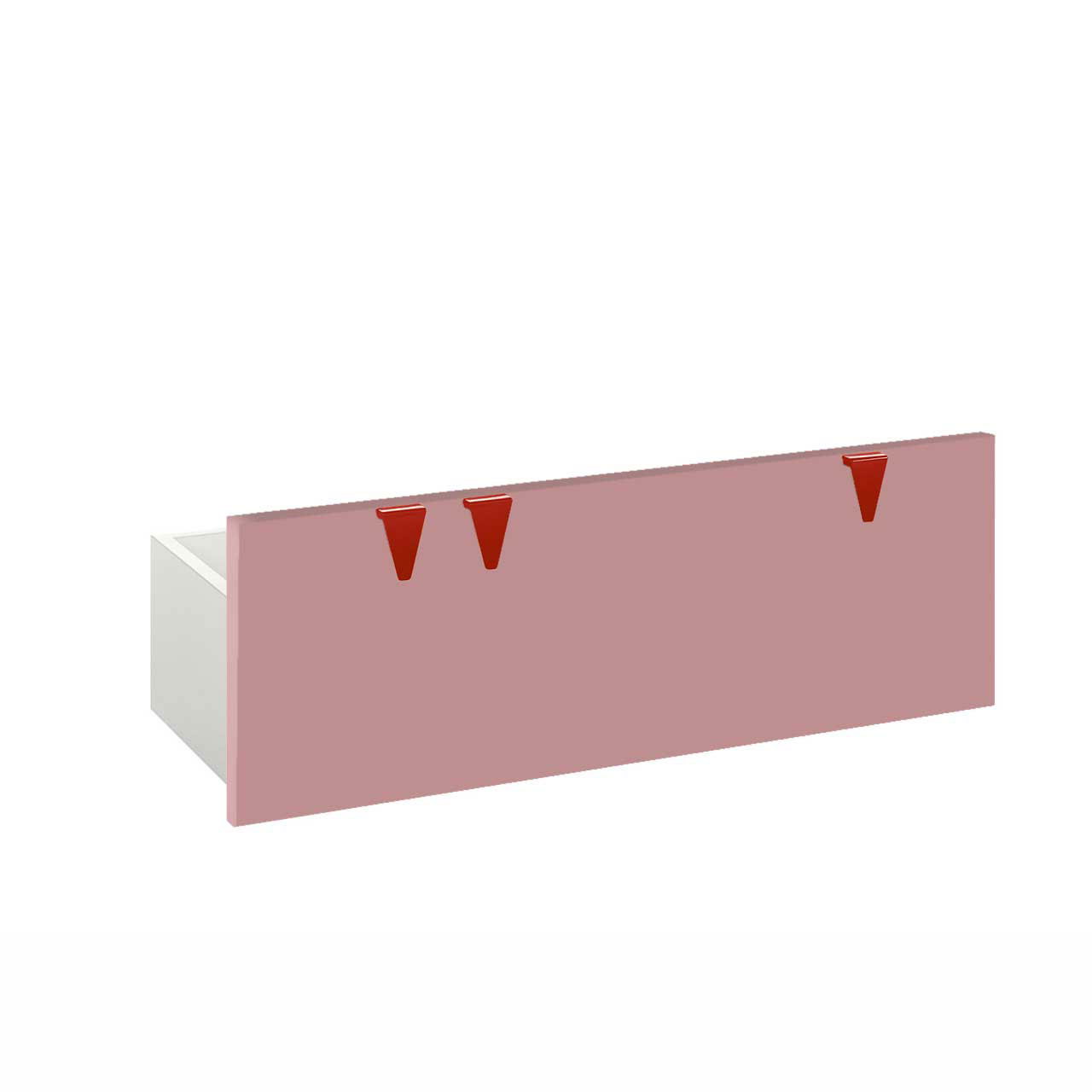 Schublade mit rosa Front und roten Zähnchen als Griffe