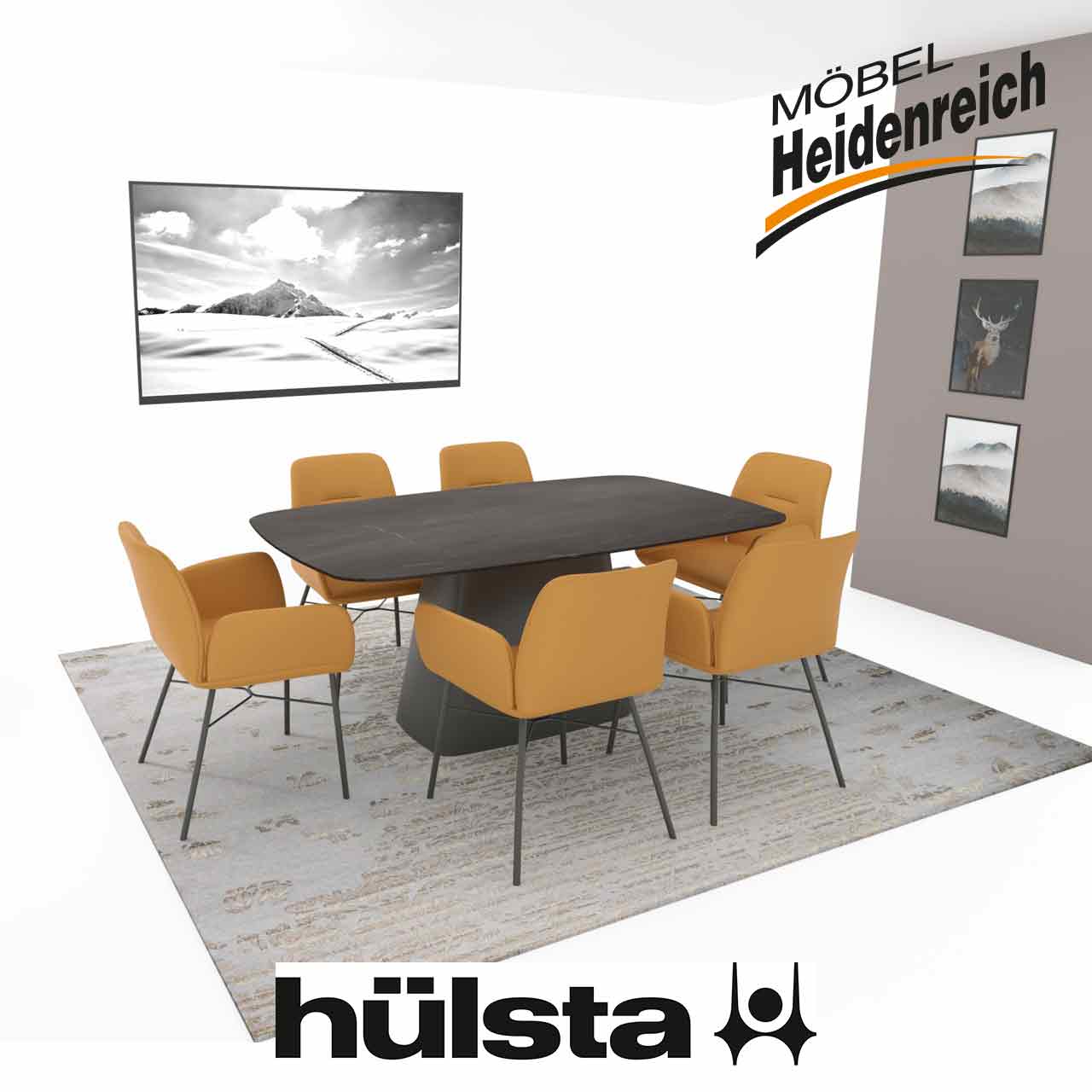 hülsta - Essgruppe Tisch T81 und Stuhl S1000 Senf