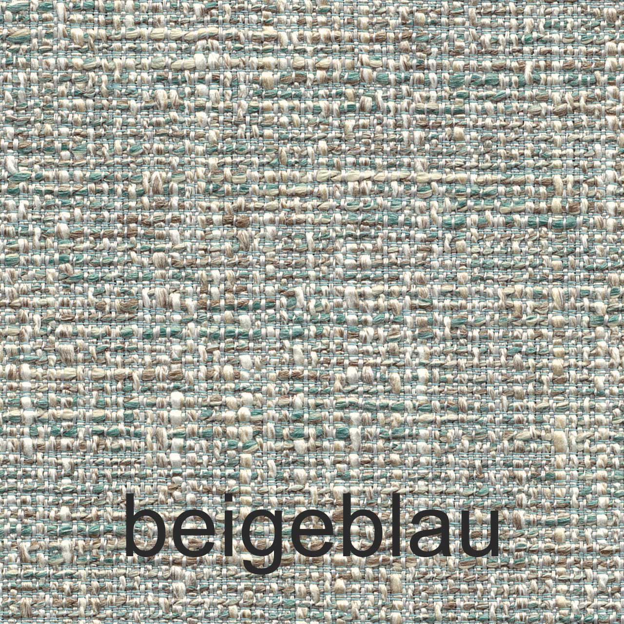 Stoffmuster beigeblau Detailansicht des Stoffes mit blauen und braunen Fäden.