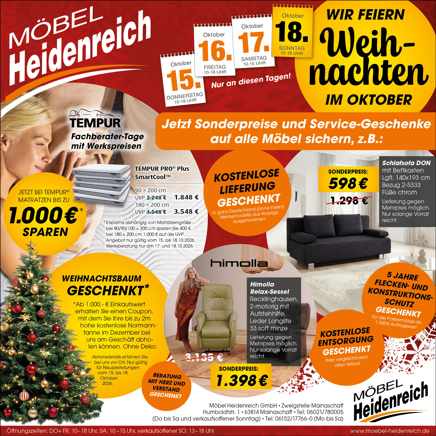 Wir feiren Weihnachten im Oktober! Mit Sonderpeisen und Srevciegecshenken vom 15. bis 18. Okober auf alle Möbel.