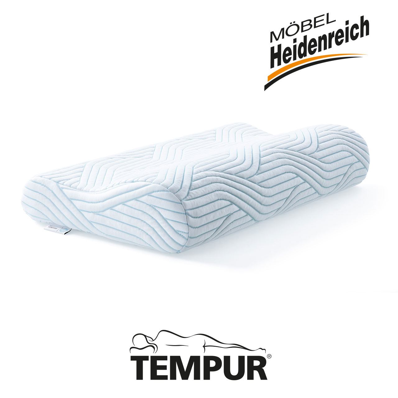 Tempur - Shape Queen Schlafkissen Ergonomisch geformtes weißes Schlafkissen, vorne niedrig, hinten höher.