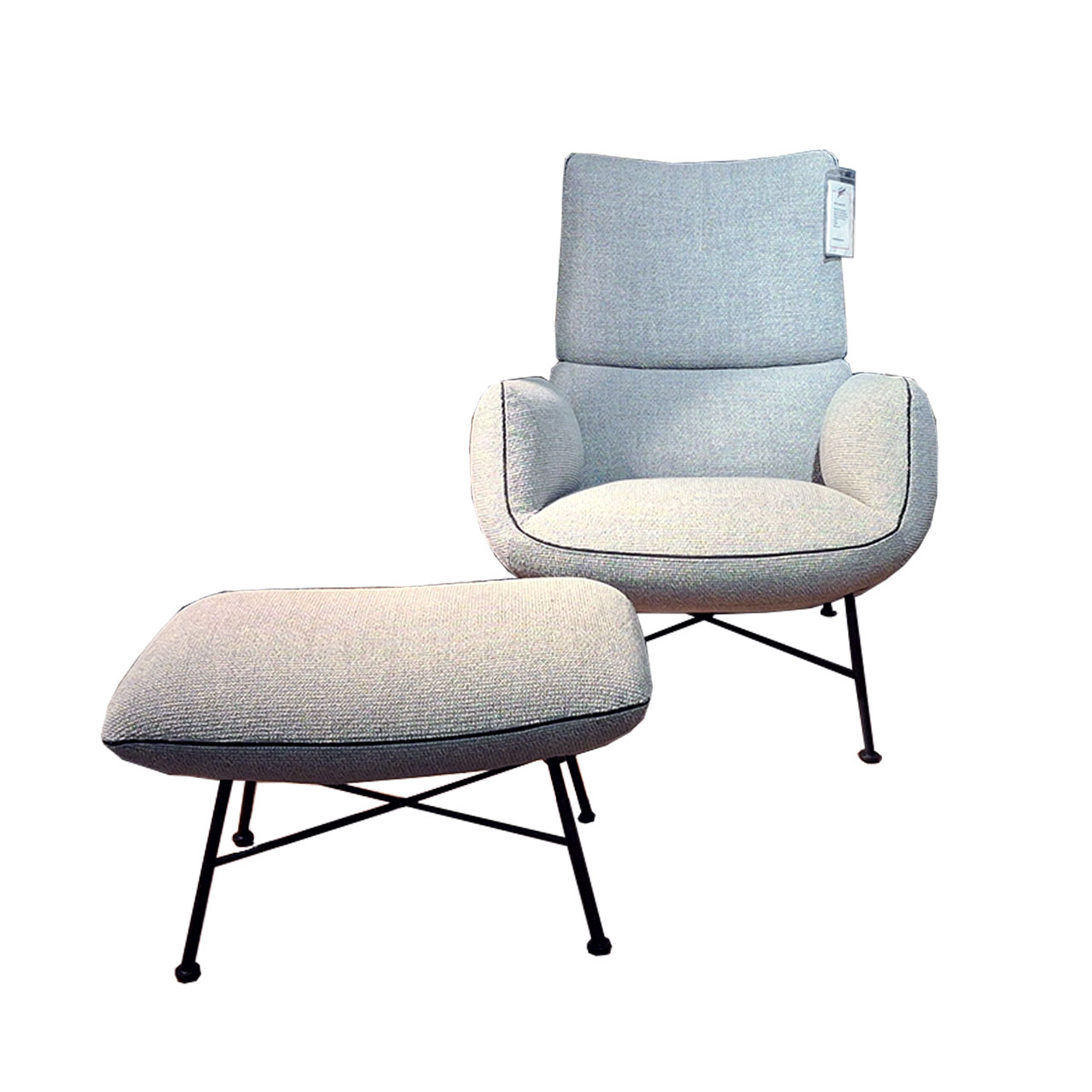 COR Lounge Sessel mit Hocker - Jalis Stoff silbergrau 8181