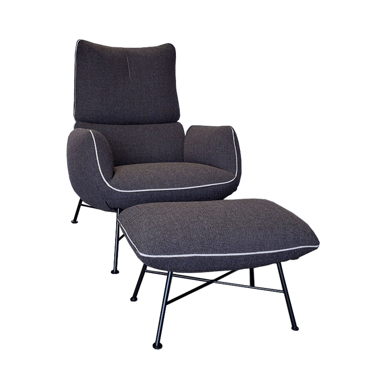 COR Lounge Sessel mit Hocker - Jalis Stoff walnussbraun 8193