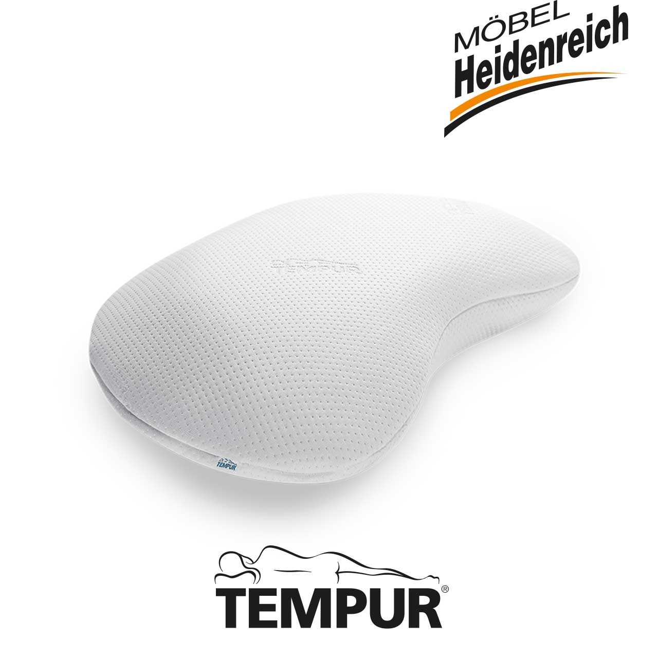 Tempur - Kissen Sonata M Nierenförmiges weißes Kissen mit Struktur.