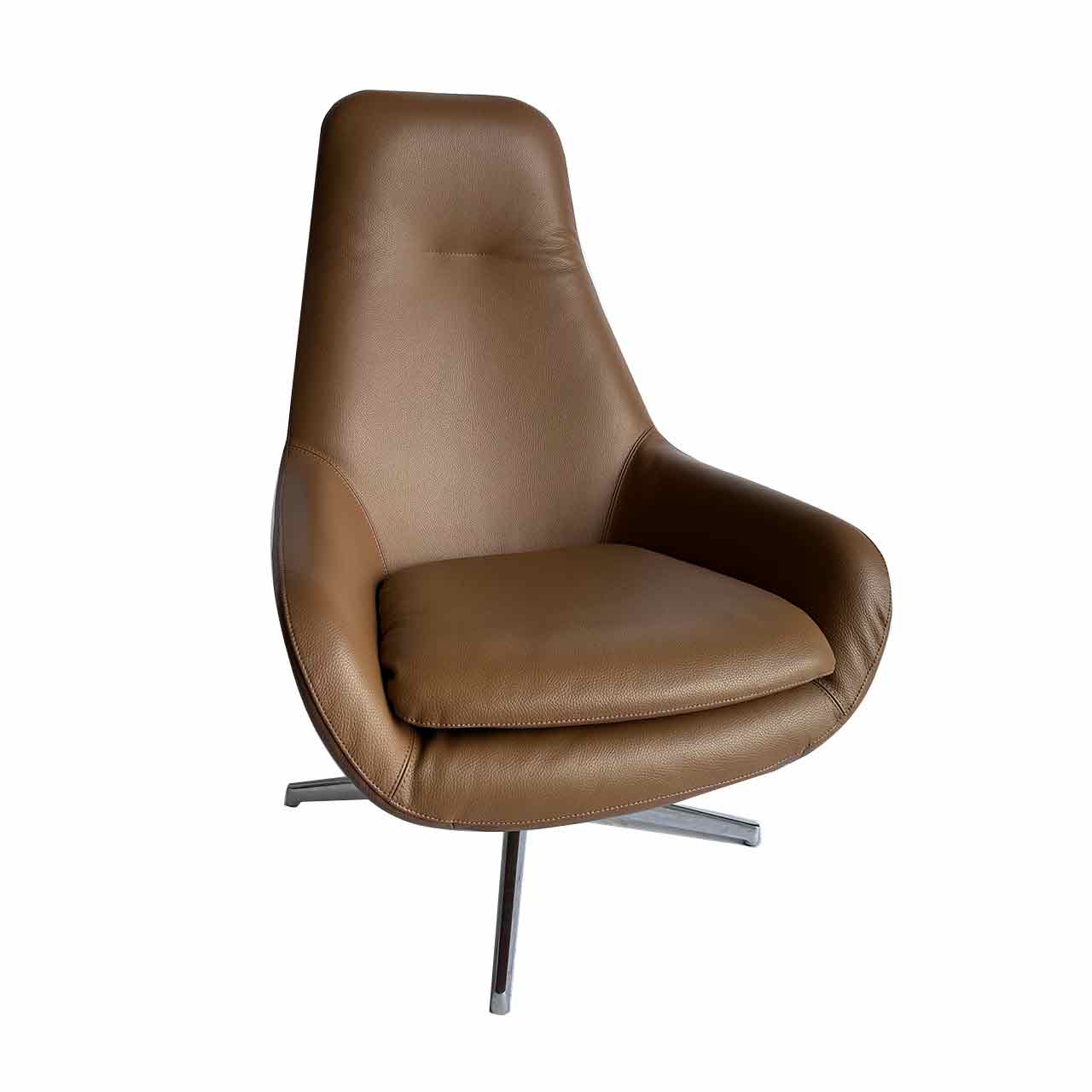 Sessel mit braunem Lederbezug und Alugestell